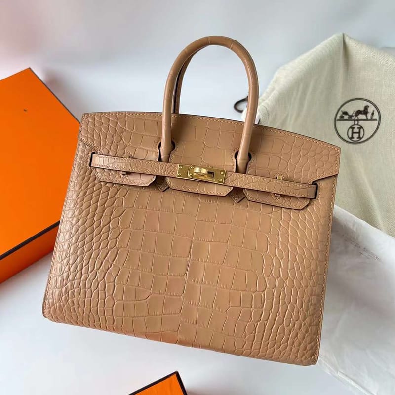 BIRKIN SELLIER MATTE ALLIGATOR CROCODILE 0M KHAKI GOLD HARDWARE GHW 25CM FULL HANDMADE