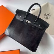 BIRKIN LIZARD CK89 BLACK SILVER HARDWARE PHW 25CM FULL HANDMADE