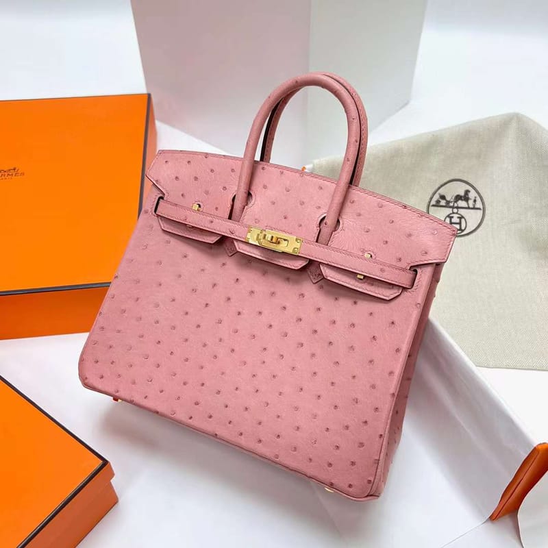 BIRKIN OSTRICH CK94 CERAMIC PINK GOLD HARDWARE GHW 25CM FULL HANDMADE