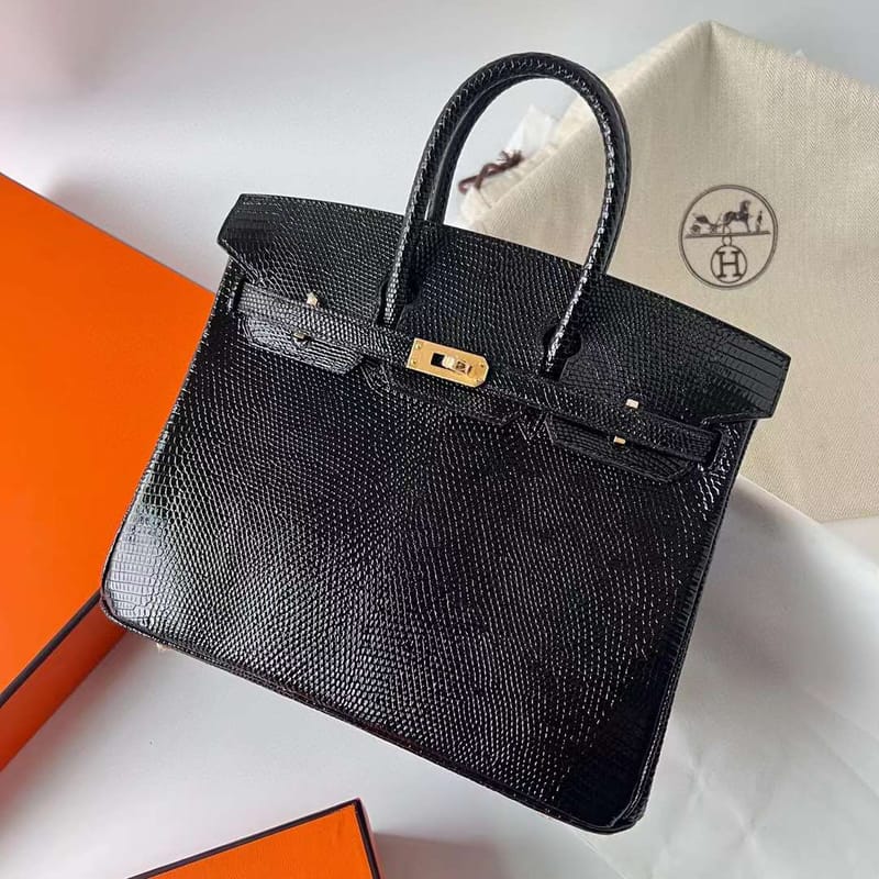 BIRKIN LIZARD CK89 BLACK GOLD HARDWARE GHW 25CM FULL HANDMADE