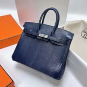 BIRKIN LIZARD 7L DEEP BLUE SILVER HARDWARE PHW 25CM FULL HANDMADE