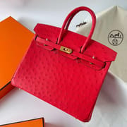 BIRKIN OSTRICH CK95 FERRARI RED GOLD HARDWARE GHW 25CM FULL HANDMADE