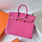 BIRKIN OSTRICH 9I ROSE PINK GOLD HARDWARE GHW 25CM FULL HANDMADE