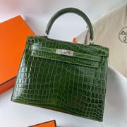 KELLY SHINY NILO CROCODILE V6 JUNGLE GREEN SILVER HARDWARE PHW 25CM FULL HANDMADE