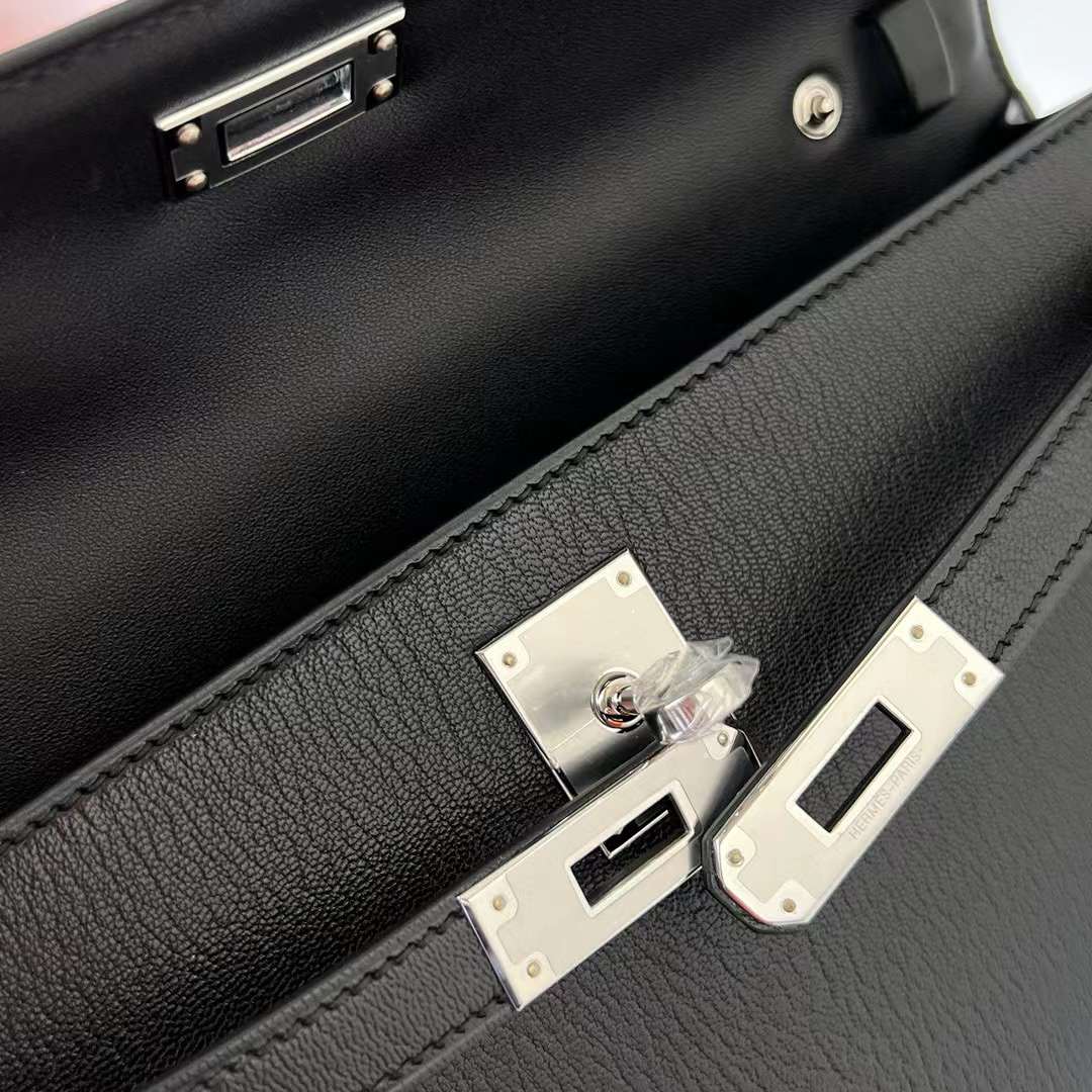 KELLY ELAN CHEVRE CK89 BLACK SILVER HARDWARE 27CM FULL HANDMADE PHW