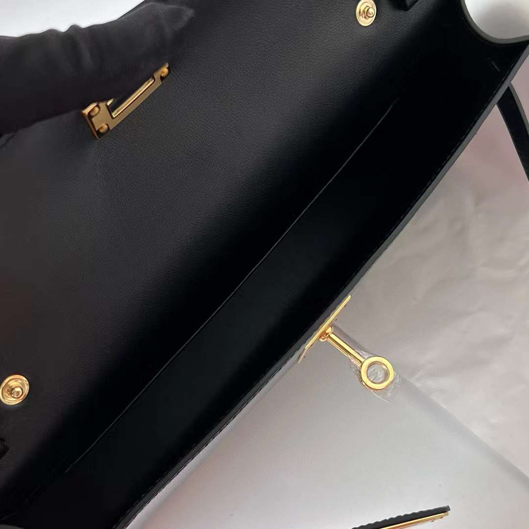 KELLY ELAN CHEVRE CK89 BLACK GOLD HARDWARE 27CM FULL HANDMADE GHW