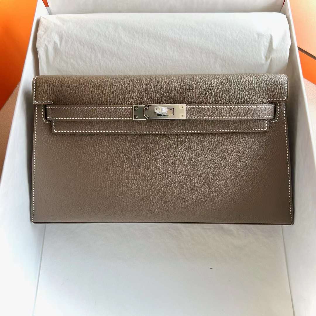 KELLY ELAN CHEVRE CK18 ETOUPE GREY SILVER HARDWARE 27CM FULL HANDMADE PHW