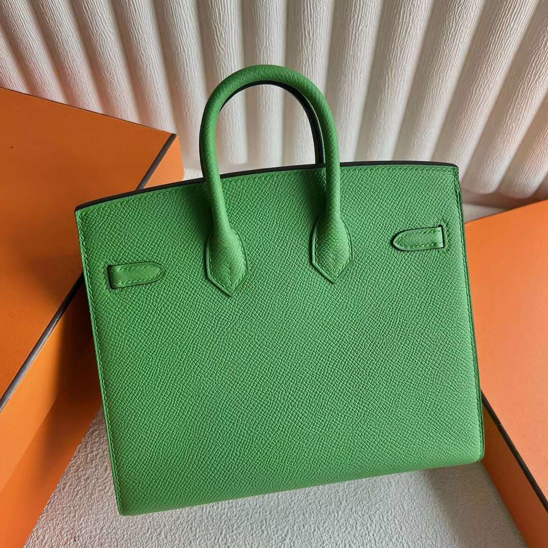 BIRKIN EPSOM A8 FRESH GREEN SILVER HARDWARE 20CM FULL HANDMADE PHW
