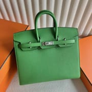 BIRKIN EPSOM A8 FRESH GREEN SILVER HARDWARE 20CM FULL HANDMADE PHW