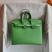 BIRKIN EPSOM A8 FRESH GREEN SILVER HARDWARE 20CM FULL HANDMADE PHW