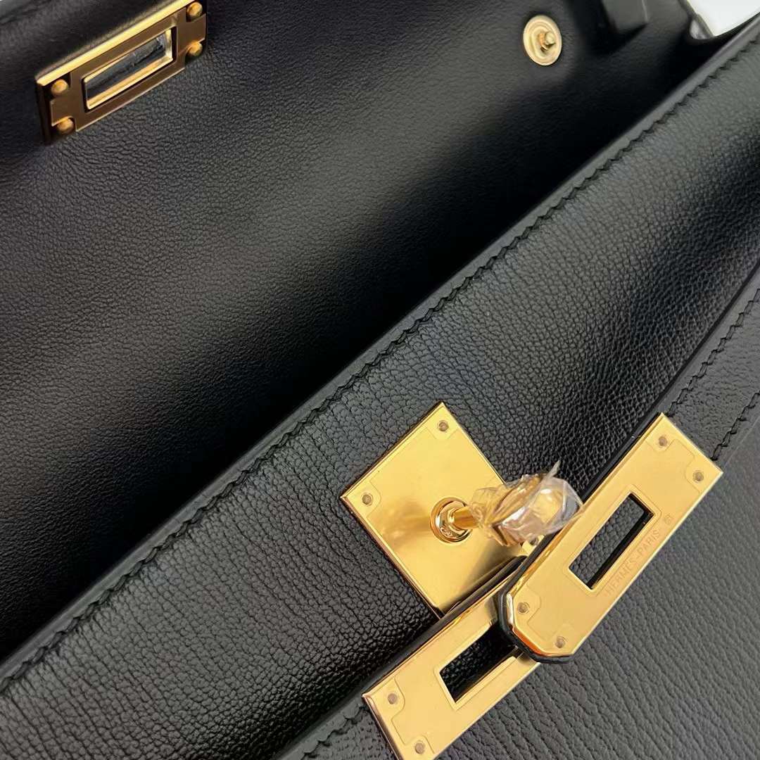 KELLY ELAN CHEVRE CK89 BLACK GOLD HARDWARE 27CM FULL HANDMADE GHW
