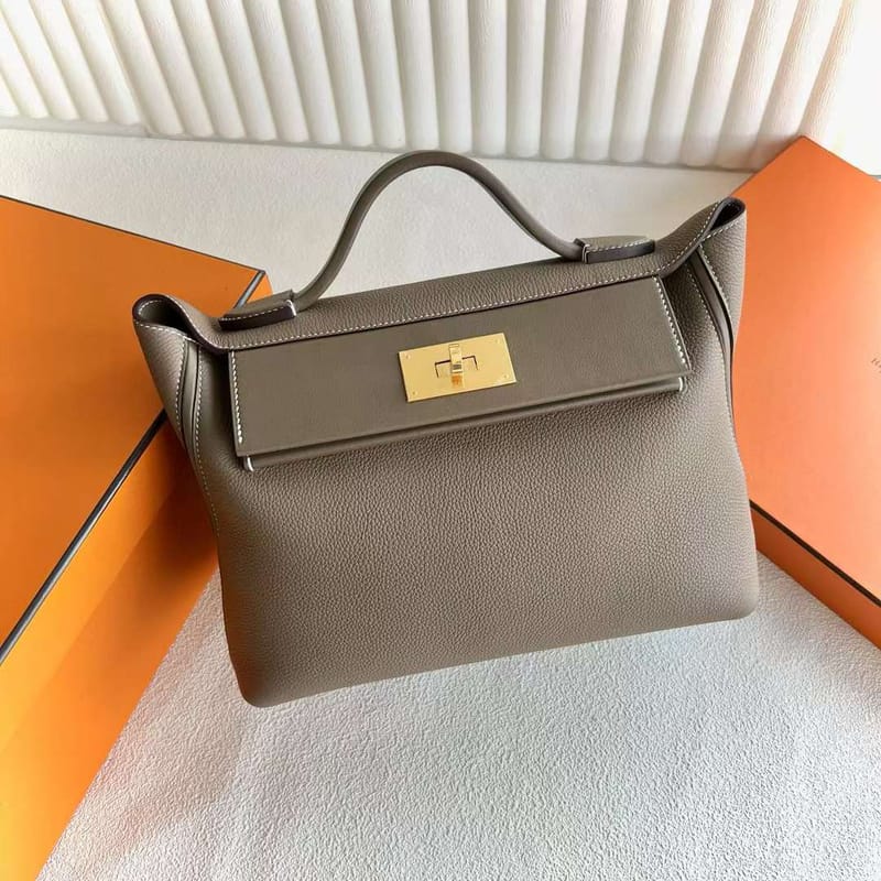 Kelly 24/24 29cm Maurice + Swift Ck18 Etoupe Gray Gold Hardware Full Handmade Ghw