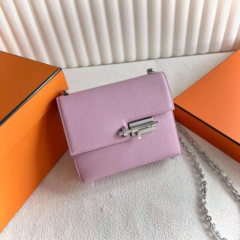 VERROU CHEVRE X9 MALLOW PURPLE SILVER HARDWARE 17.5CM FULL HANDMADE PHW