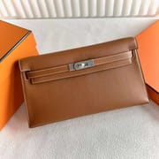 KELLY ELAN CHEVRE CK37 GOLDEN BROWN SILVER HARDWARE 27CM FULL HANDMADE PHW