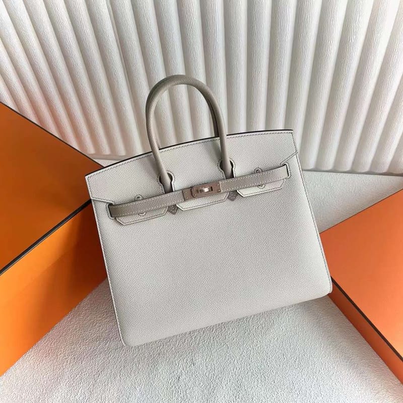 BIRKIN SELLIER EPSOM CK10 CREAM WHITE & S2 LIGHT KHAKI ROSE GOLD HARDWARE 25CM FULL HANDMADE RGHW