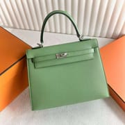 KELLY EPSOM 3I AVOCADO GREEN SILVER HARDWARE 25CM FULL HANDMADE PHW