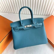BIRKIN TOGO CK75 DENIM BLUE SILVER HARDWARE 30CM FULL HANDMADE PHW