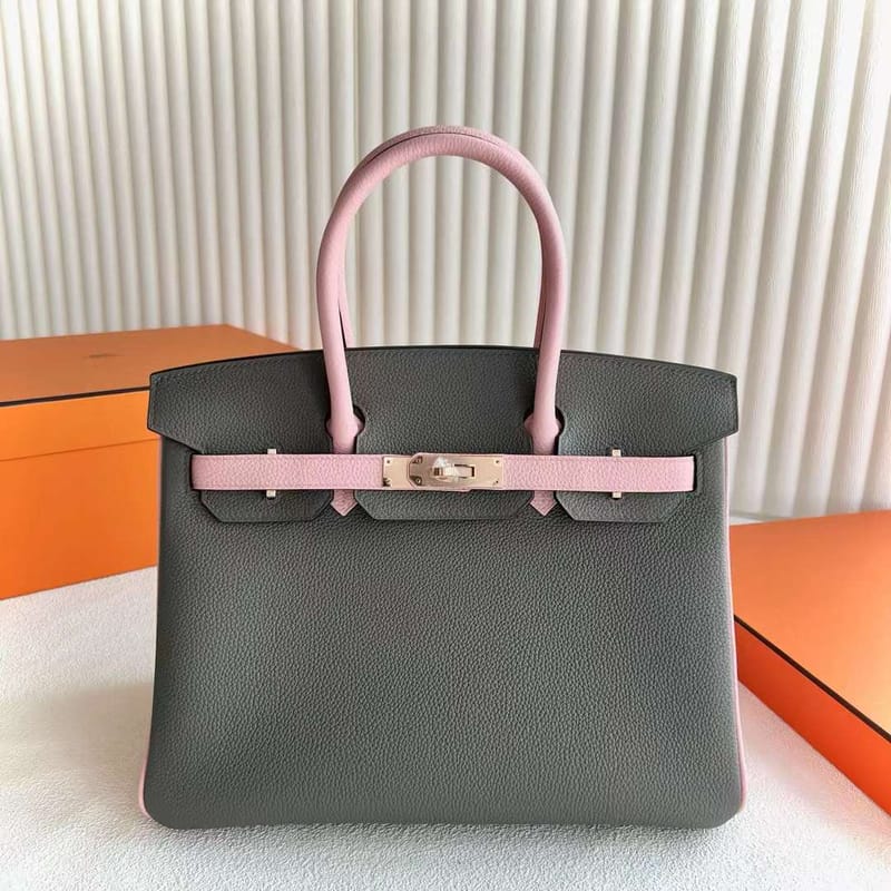 BIRKIN TOGO 0L GRAY & 3Q NEW PINK ROSE GOLD HARDWARE 30CM FULL HANDMADE RGHW