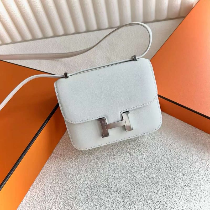 Constance 14cm Swift Leather 01 Pure White Silver Hardware Full Handmade Phw