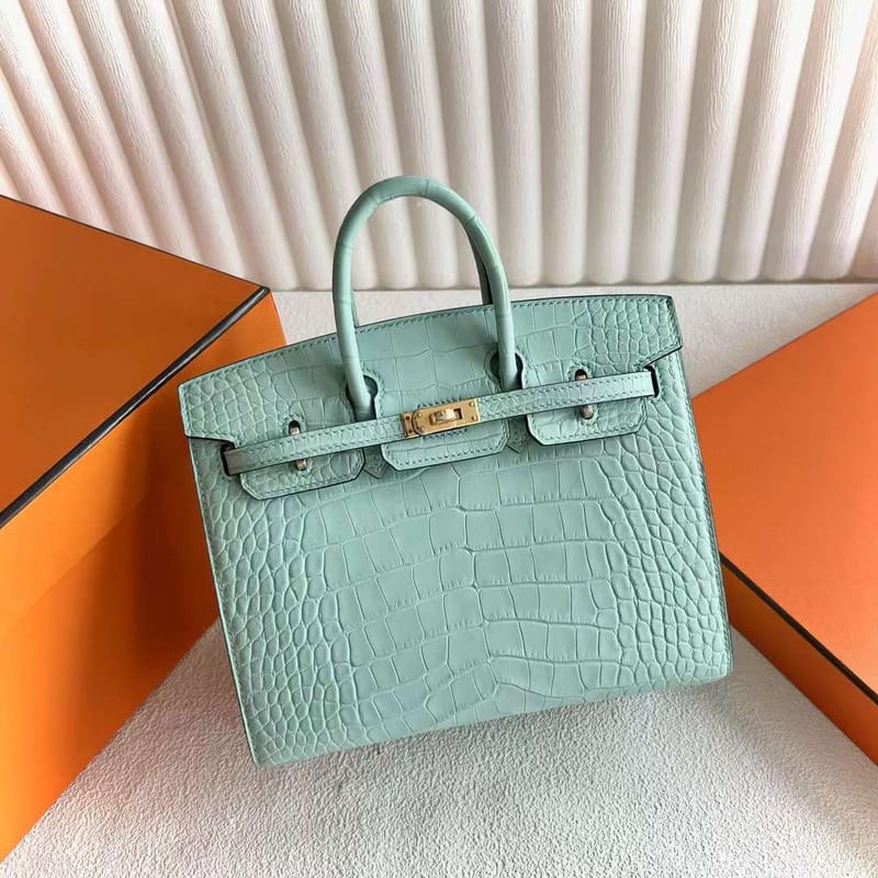 Birkin 20cm Sellier Matte Alligator 6U Vert d'Eau Ghw