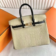 BIRKIN MATTE ALLIGATOR CROCODILE 1Y LIGHT YELLOW & CK89 BLACK GOLD HARDWARE 25CM FULL HANDMADE GHW