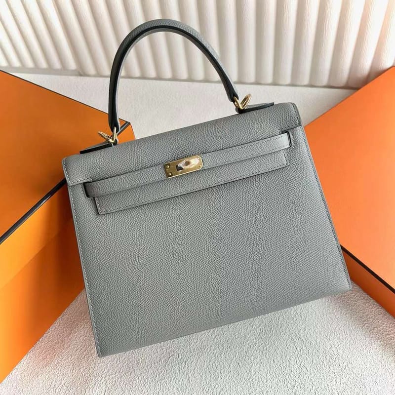 Kelly 25cm Epsom 4z Gull Grey Gold Hardware Full Handmade Ghw