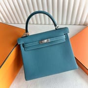 KELLY TOGO CK75 DENIM BLUE SILVER HARDWARE 25CM FULL HANDMADE PHW