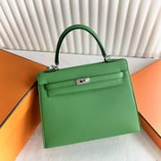 KELLY EPSOM A8 GRASS GREEN SILVER HARDWARE 25CM FULL HANDMADE PHW