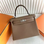 KELLY TOGO 3G CHESTNUT BROWN & ROSE PINK SILVER HARDWARE 25CM FULL HANDMADE PHW