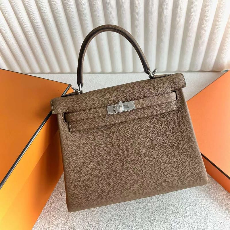 KELLY TOGO 3G CHESTNUT BROWN & ROSE PINK SILVER HARDWARE 25CM FULL HANDMADE PHW