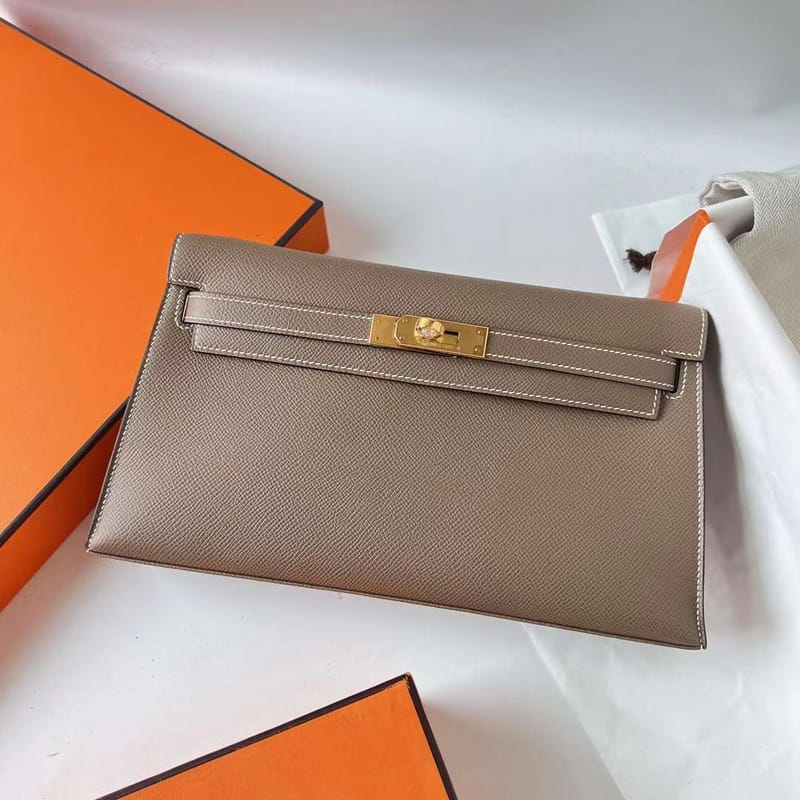 KELLY ELAN 27CM CK18 ETOUPE EPSOM GOLD HARDWARE GHW  FULL HANDMADE