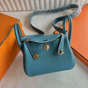 MINI LINDY 19CM 75 BLUE JEAN TC GOLD HARDWARE(GHW)  FULL HANDMADE