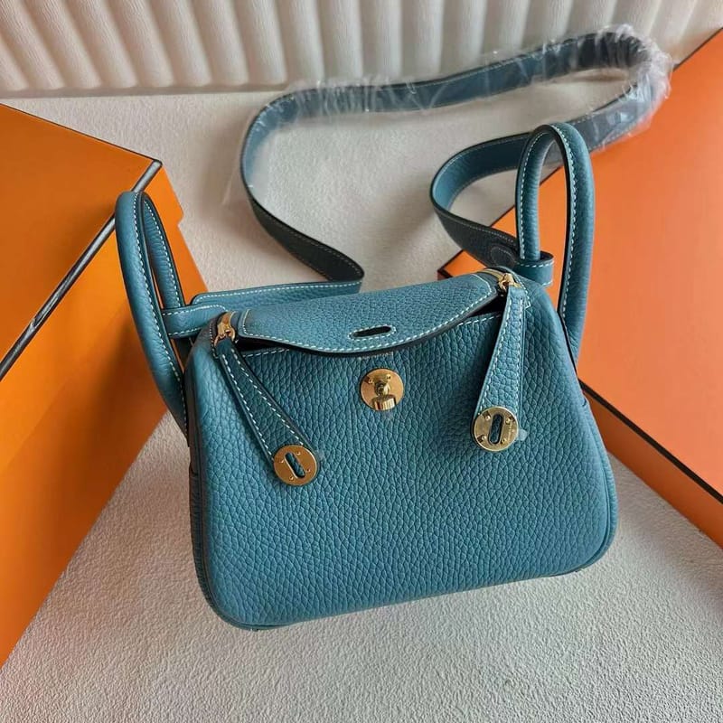 MINI LINDY 19CM 75 BLUE JEAN TC GOLD HARDWARE(GHW)  FULL HANDMADE