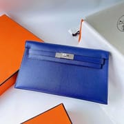 KELLY ELAN CHEVRE 7T BRIGHT BLUE SILVER HARDWARE PHW 27CM FULL HANDMADE