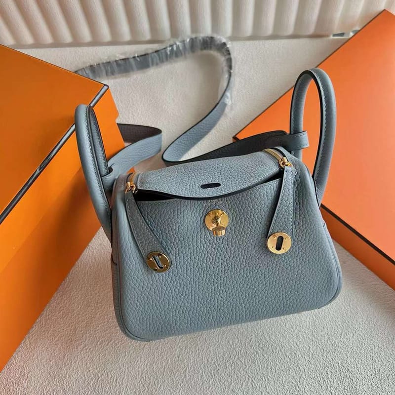 Mini Lindy 20cm Clemence J7 Blue Lin/Un Gold Hardware  Full Handmade Ghw