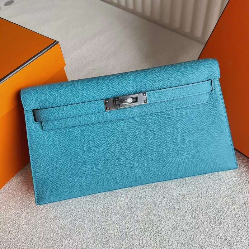 KELLY ELAN 27CM P3 CANDY BLUE EPSOM SILVER HARDWARE FULL HANDMADE PHW