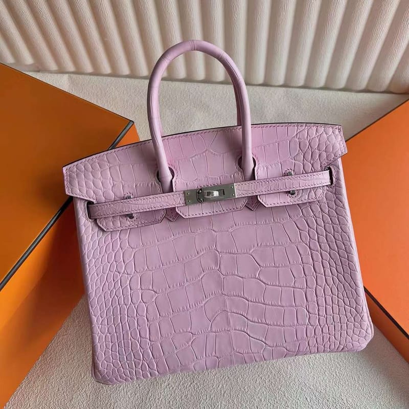 BIRKIN 25CM 5P PINK MATTE ALLIGATOR CROCODILE SILVER HARDWARE  FULL HANDMADE PHW