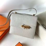 VERROU MATTE ALLIGATOR CROCODILE 8L CREAM WHITE GOLD HARDWARE 21CM FULL HANDMADE GHW