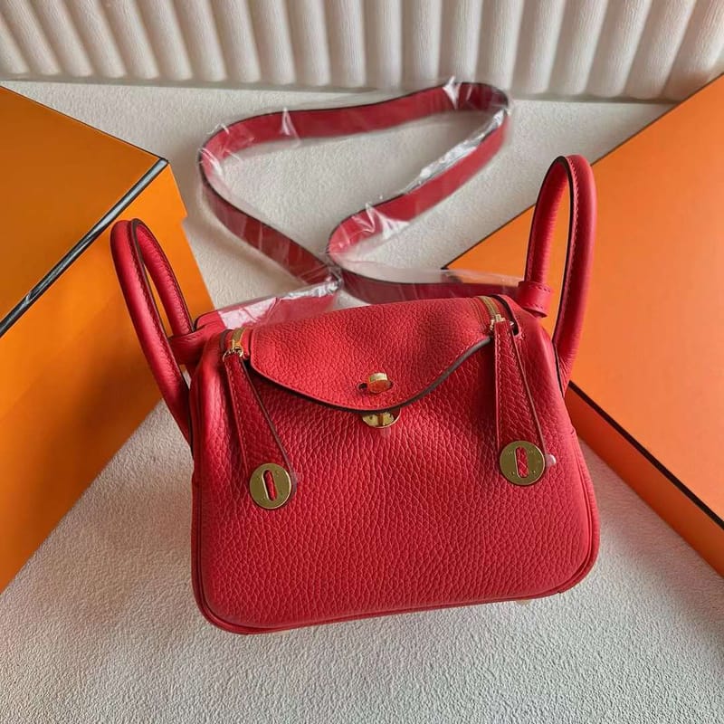 Mini Lindy 20cm Clemence S3 Bright Red Gold Hardware Full Handmade Ghw
