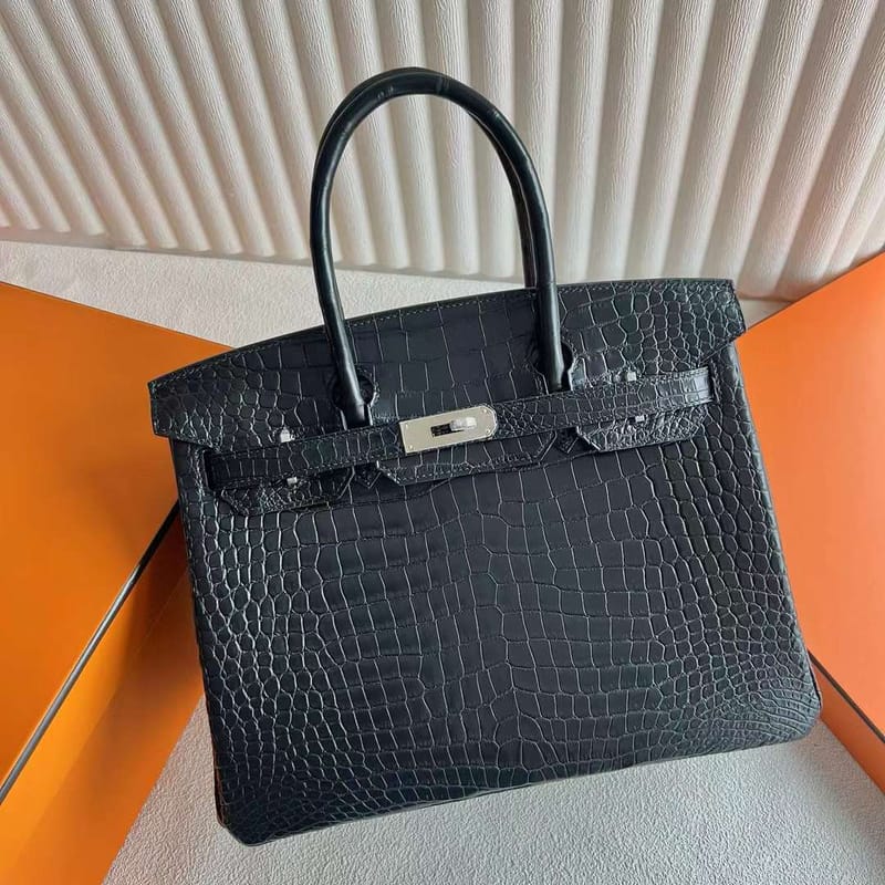 BIRKIN MATTE POROSUS CROCODILE CK89 BLACK SILVER HARDWARE 30CM FULL HANDMADE PHW