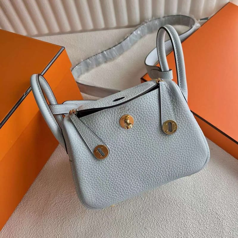 MINI LINDY CLEMENCE T0 LIGHT BLUE GOLD HARDWARE 19CM FULL HANDMADE GHW