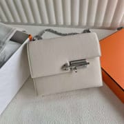VERROU CHEVRE CK10 CREAM WHITE SILVER HARDWARE 17.5CM FULL HANDMADE PHW