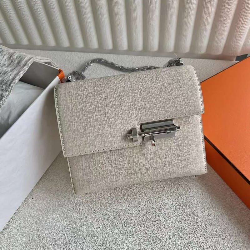 VERROU CHEVRE CK10 CREAM WHITE SILVER HARDWARE 17.5CM FULL HANDMADE PHW