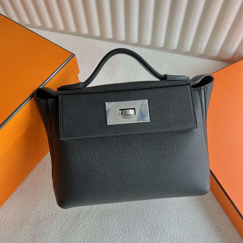 Mini Kelly 24/24 Evercolor + Swift Ck89 Black Silver Hardware Full Handmade Phw