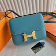 CONSTANCE EPSOM D2 NEW DENIM BLUE GOLD HARDWARE 18CM FULL HANDMADE GHW