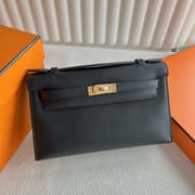 MINI KELLY POCHETTE SWIFT CK89 BLACK GOLD HARDWARE GHW 22CM FULL HANDMADE