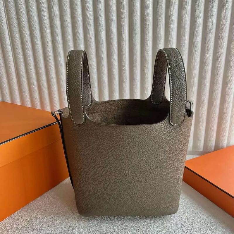 Picotin 18cm Clemence Ck18 Etoupe Grey Silver Hardware Full Handmade Phw