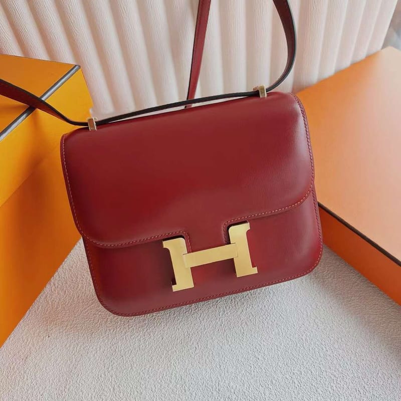 Constance 18cm Shiny Box Ck55 Bordeaux Red Gold Hardware Full Handmade Ghw