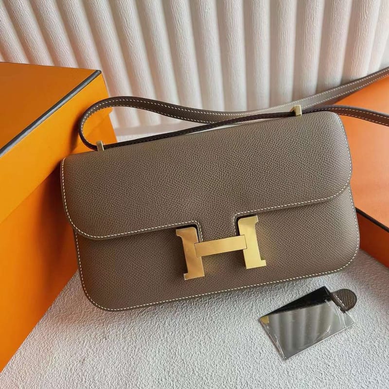 CONSTANCE ELAN EPSOM CK18 ETOUPE GREY GOLD HARDWARE 23CM FULL HANDMADE GHW