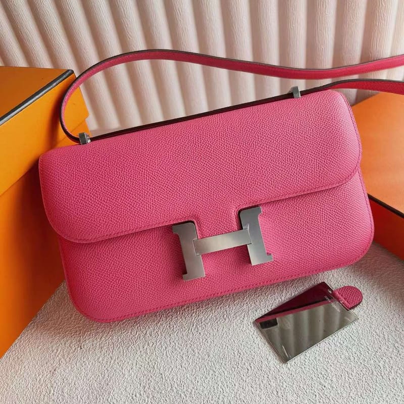CONSTANCE ELAN EPSOM 8W NEW LIPSTICK PINK SILVER HARDWARE 23CM FULL HANDMADE PHW